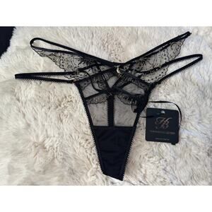 RARE🔥 Honey Birdette NOVA💫 Black and Gold Astrology Lace Thong Small